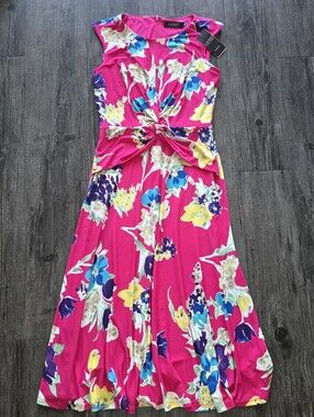 Lauren Ralph Lauren Pink Floral Twist Front Maxi Dress Sleeveless Size 2 NWT